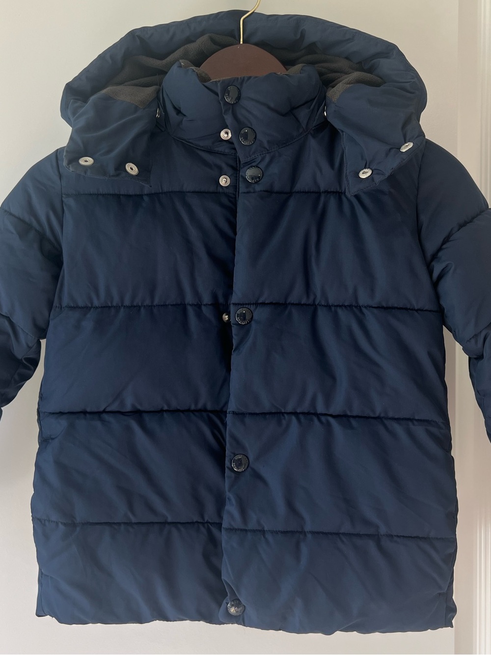 GAP Kids Warmest Puffer Jacket Navy Blue Quilted Hooded Winter Coat Size S 6 7